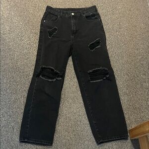 SHEIN Black Distressed Straight Leg Jeans